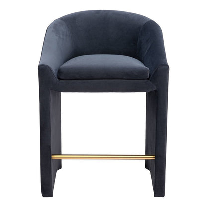 26" Gray And Gold Velvet And Steel Counter Height Bar Chair HomeRoots