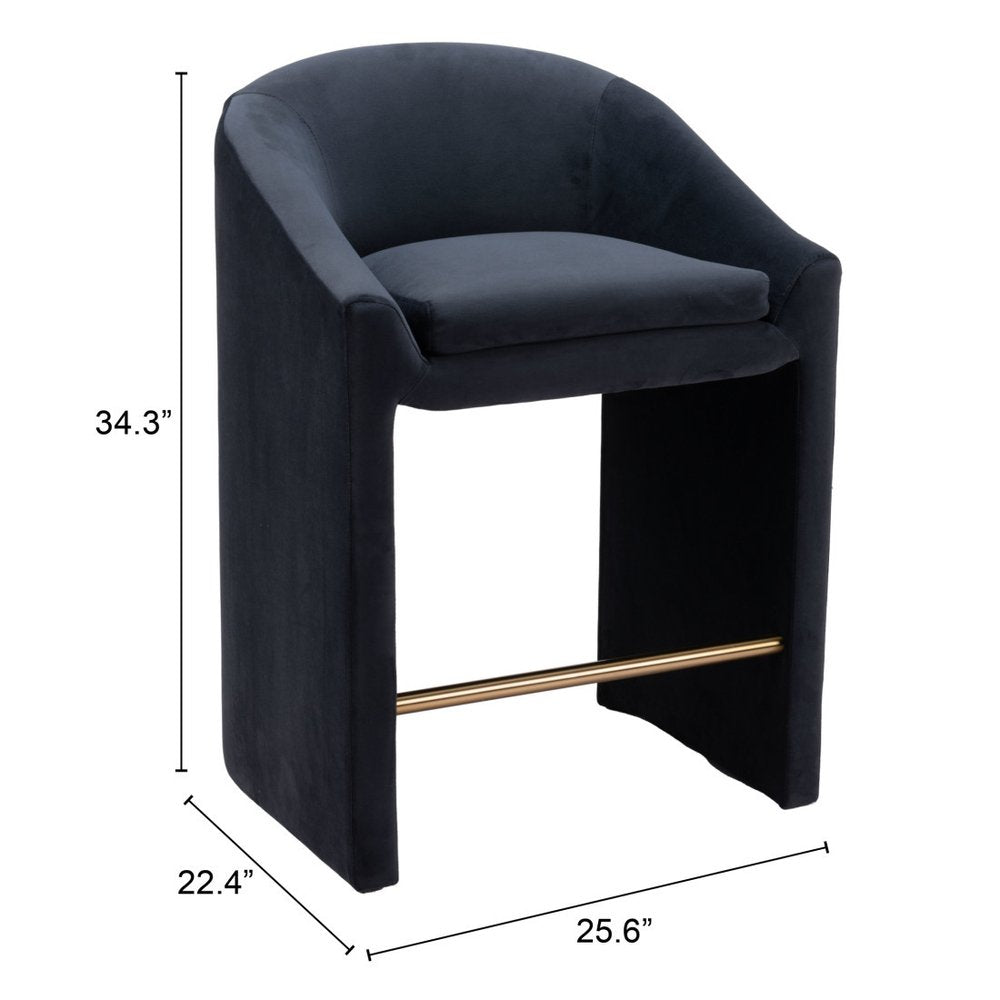 26" Gray and Gold Velvet and Steel Counter Height Bar Chair HomeRoots