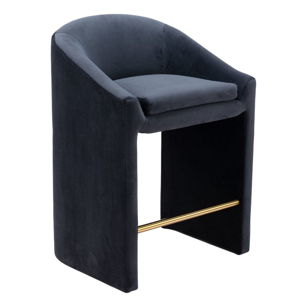 26" Gray And Gold Velvet And Steel Counter Height Bar Chair HomeRoots