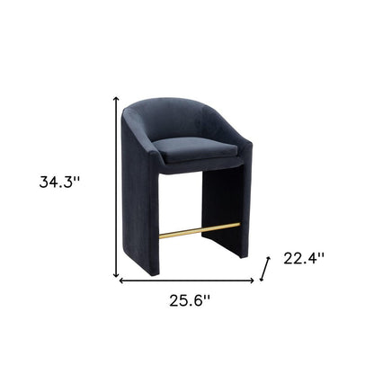 26" Gray And Gold Velvet And Steel Counter Height Bar Chair HomeRoots