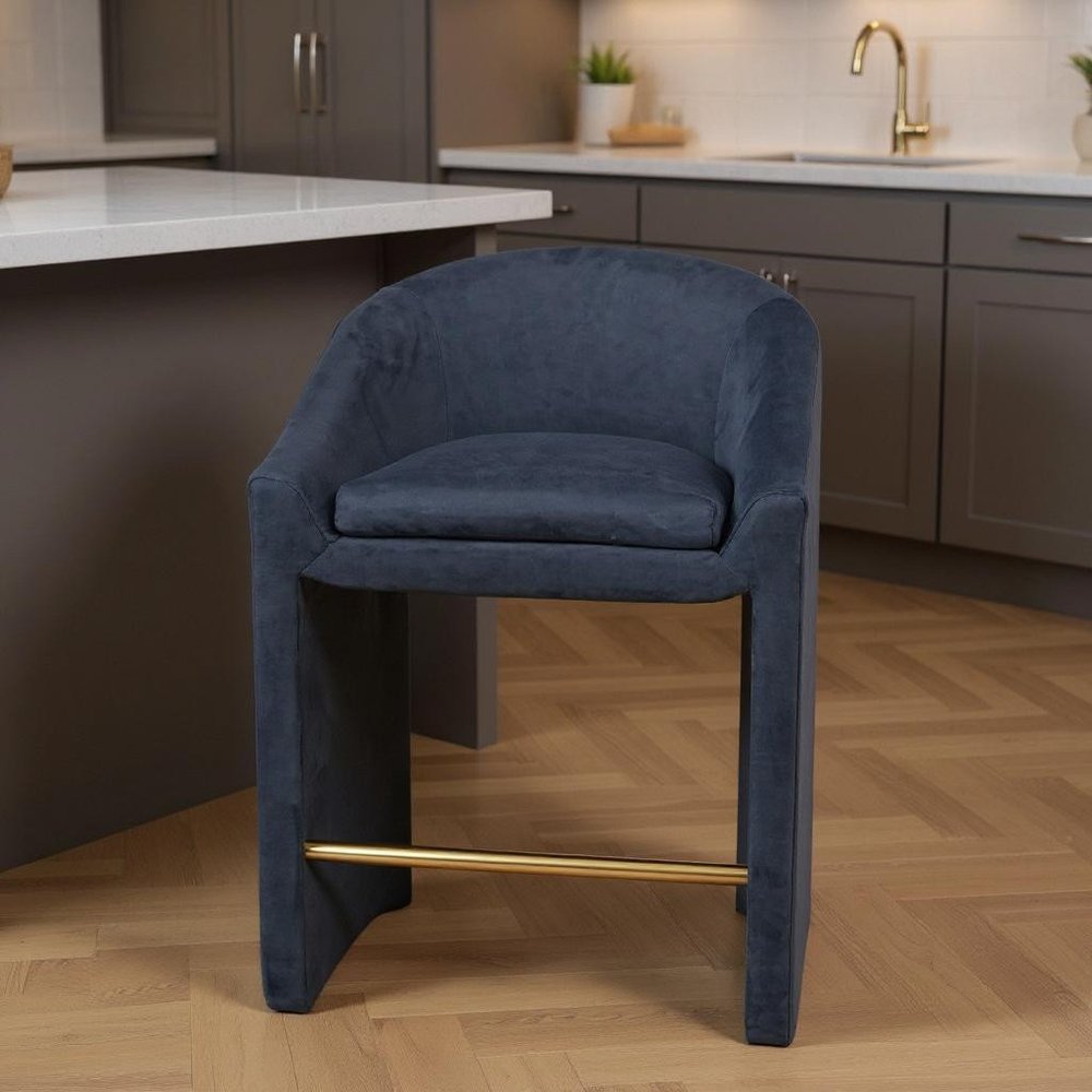 26" Gray And Gold Velvet And Steel Counter Height Bar Chair HomeRoots