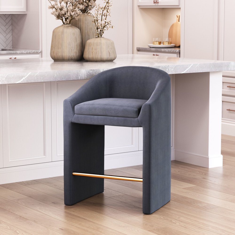 26" Gray and Gold Velvet and Steel Counter Height Bar Chair HomeRoots