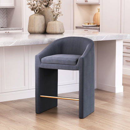 26" Gray and Gold Velvet and Steel Counter Height Bar Chair HomeRoots