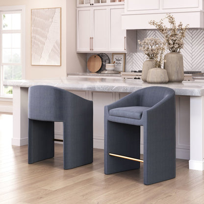26" Gray and Gold Velvet and Steel Counter Height Bar Chair HomeRoots