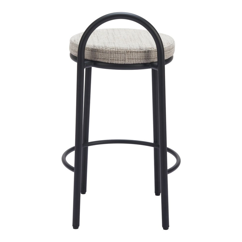 Set of Two 26" Beige And Black Chenille And Steel Low Back Counter Height Bar Chairs HomeRoots