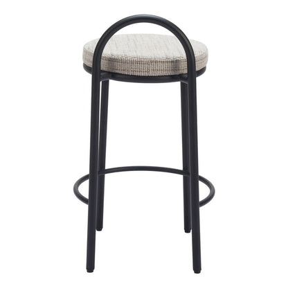 Set of Two 26" Beige And Black Chenille And Steel Low Back Counter Height Bar Chairs HomeRoots