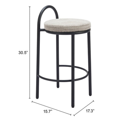 Set of Two 26" Beige and Black Chenille and Steel Low Back Counter Height Bar Chairs HomeRoots