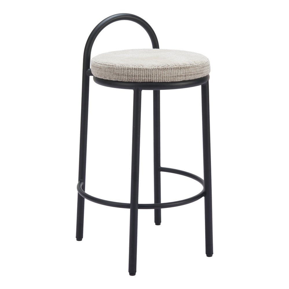 Set of Two 26" Beige And Black Chenille And Steel Low Back Counter Height Bar Chairs HomeRoots