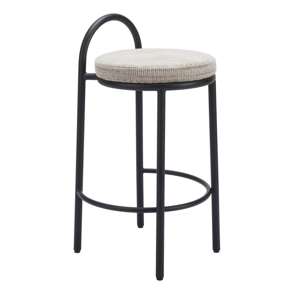 Set of Two 26" Beige And Black Chenille And Steel Low Back Counter Height Bar Chairs HomeRoots