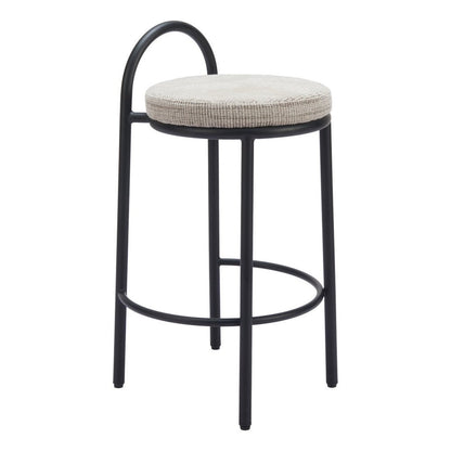 Set of Two 26" Beige And Black Chenille And Steel Low Back Counter Height Bar Chairs HomeRoots