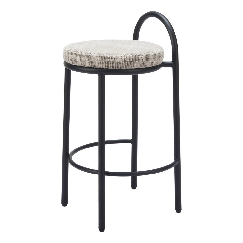 Set of Two 26" Beige And Black Chenille And Steel Low Back Counter Height Bar Chairs HomeRoots