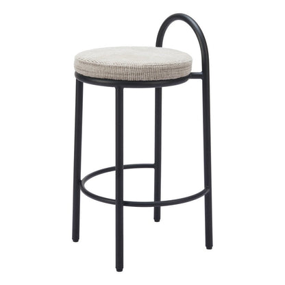 Set of Two 26" Beige And Black Chenille And Steel Low Back Counter Height Bar Chairs HomeRoots