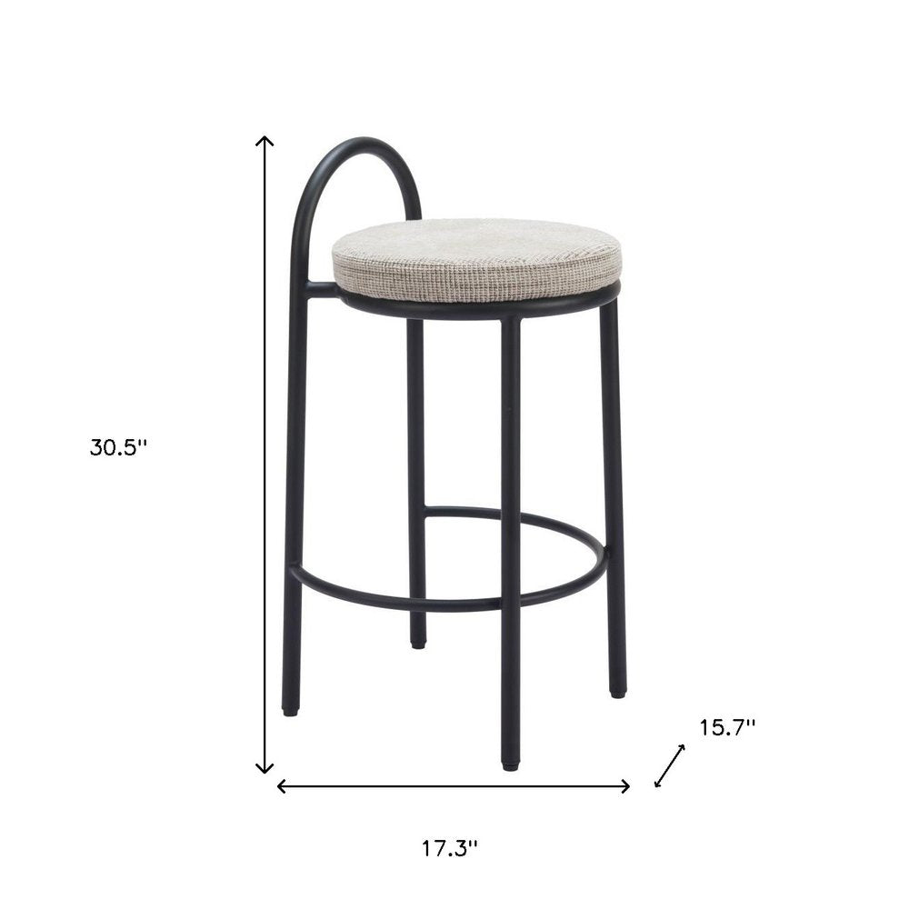 Set of Two 26" Beige And Black Chenille And Steel Low Back Counter Height Bar Chairs HomeRoots