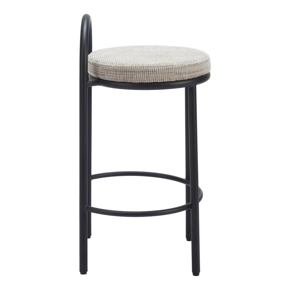 Set of Two 26" Beige And Black Chenille And Steel Low Back Counter Height Bar Chairs HomeRoots