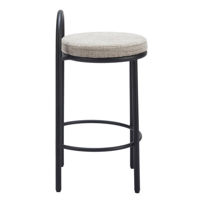Set of Two 26" Beige And Black Chenille And Steel Low Back Counter Height Bar Chairs HomeRoots
