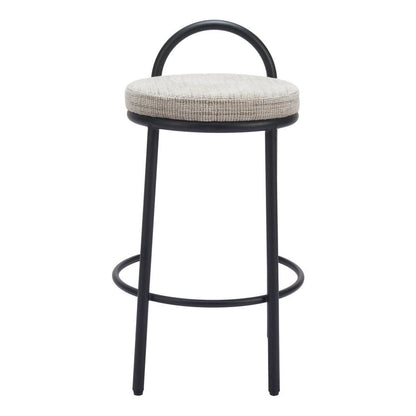 Set of Two 26" Beige And Black Chenille And Steel Low Back Counter Height Bar Chairs HomeRoots