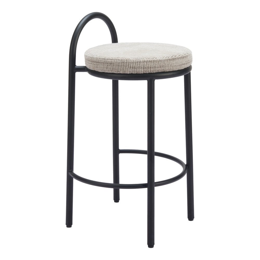 Set of Two 26" Beige And Black Chenille And Steel Low Back Counter Height Bar Chairs HomeRoots