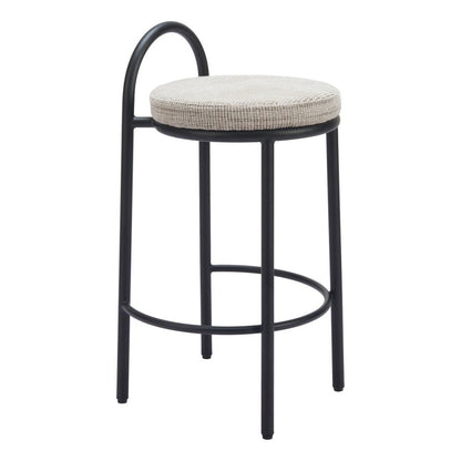 Set of Two 26" Beige And Black Chenille And Steel Low Back Counter Height Bar Chairs HomeRoots