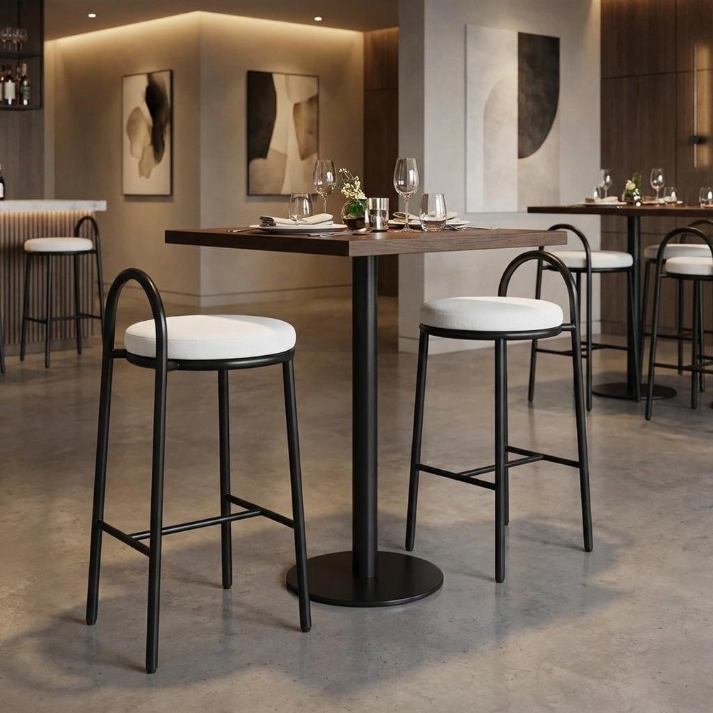 Set of Two 26" Beige And Black Chenille And Steel Low Back Counter Height Bar Chairs HomeRoots