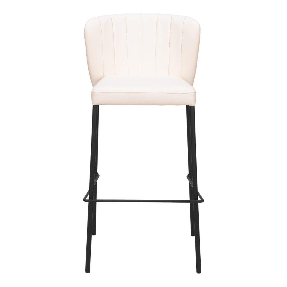 Set of Two 29" Cream And Black Faux Leather And Fabric And Steel Bar Height Bar Chairs HomeRoots