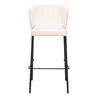 Set of Two 29" Cream And Black Faux Leather And Fabric And Steel Bar Height Bar Chairs HomeRoots