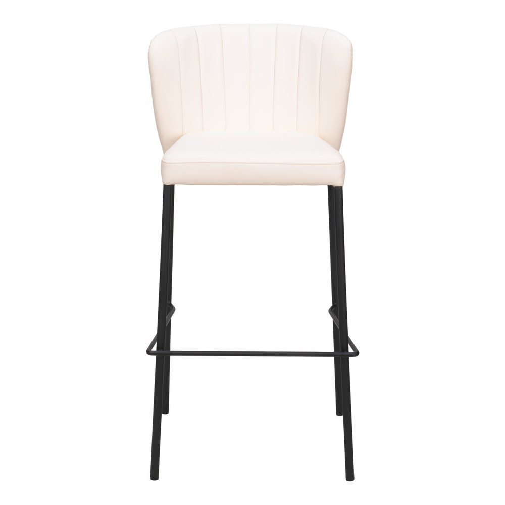 Set of Two 29" Cream And Black Faux Leather And Fabric And Steel Bar Height Bar Chairs HomeRoots
