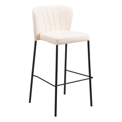Set of Two 29" Cream And Black Faux Leather And Fabric And Steel Bar Height Bar Chairs HomeRoots