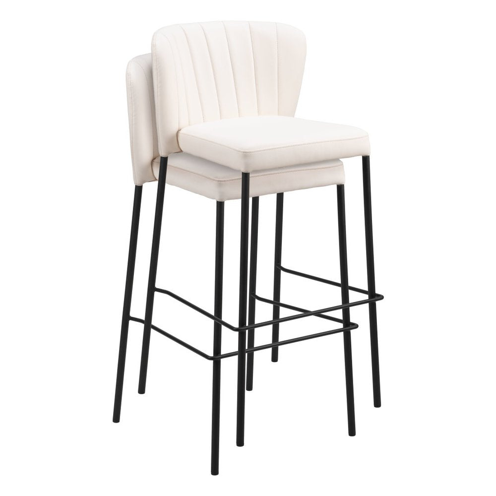 Set of Two 29" Cream And Black Faux Leather And Fabric And Steel Bar Height Bar Chairs HomeRoots