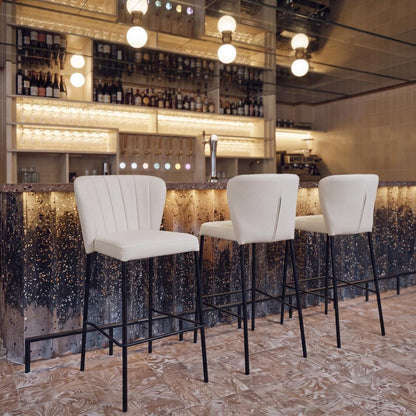 Set of Two 29" Cream And Black Faux Leather And Fabric And Steel Bar Height Bar Chairs HomeRoots