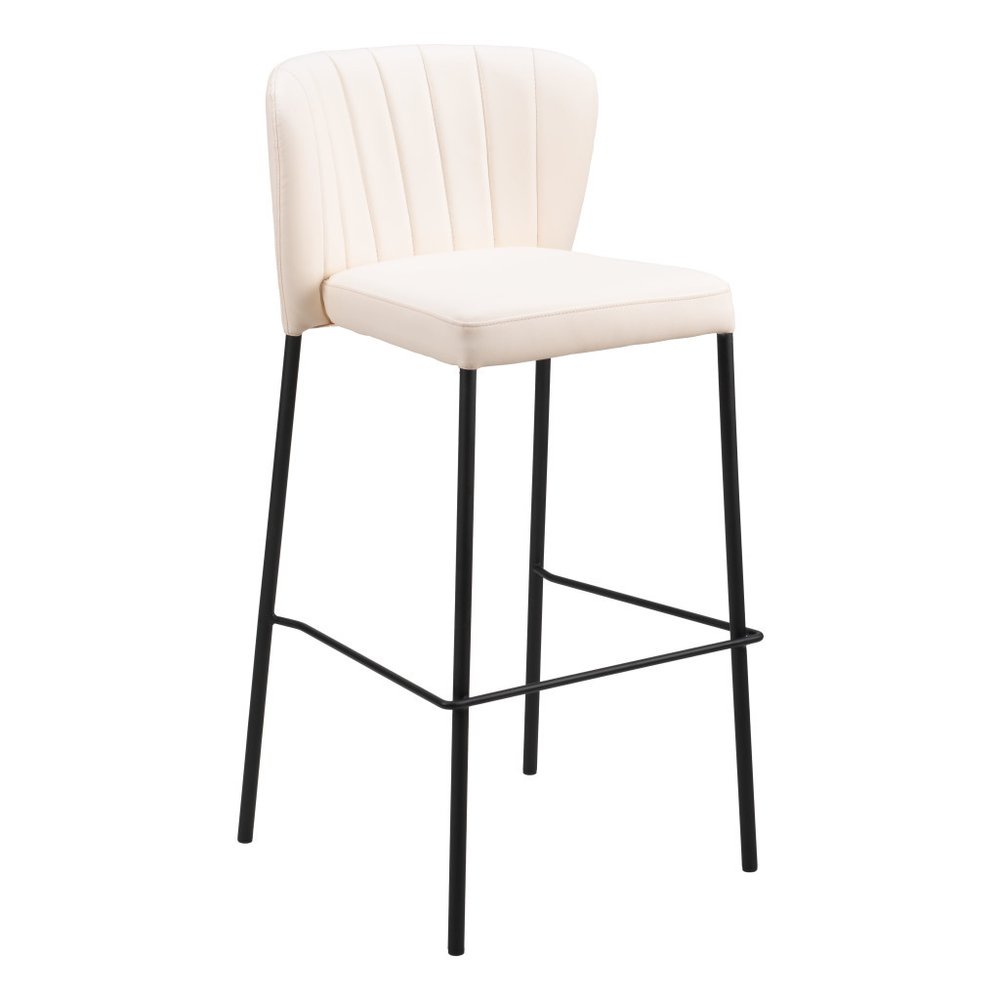 Set of Two 29" Cream And Black Faux Leather And Fabric And Steel Bar Height Bar Chairs HomeRoots