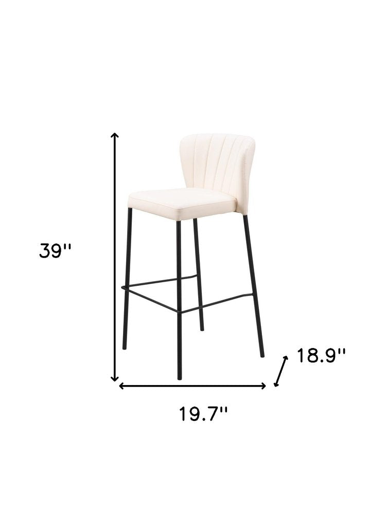 Set of Two 29" Cream And Black Faux Leather And Fabric And Steel Bar Height Bar Chairs HomeRoots