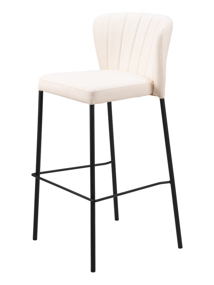 Set of Two 29" Cream And Black Faux Leather And Fabric And Steel Bar Height Bar Chairs HomeRoots