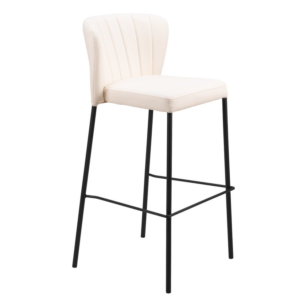 Set of Two 29" Cream And Black Faux Leather And Fabric And Steel Bar Height Bar Chairs HomeRoots