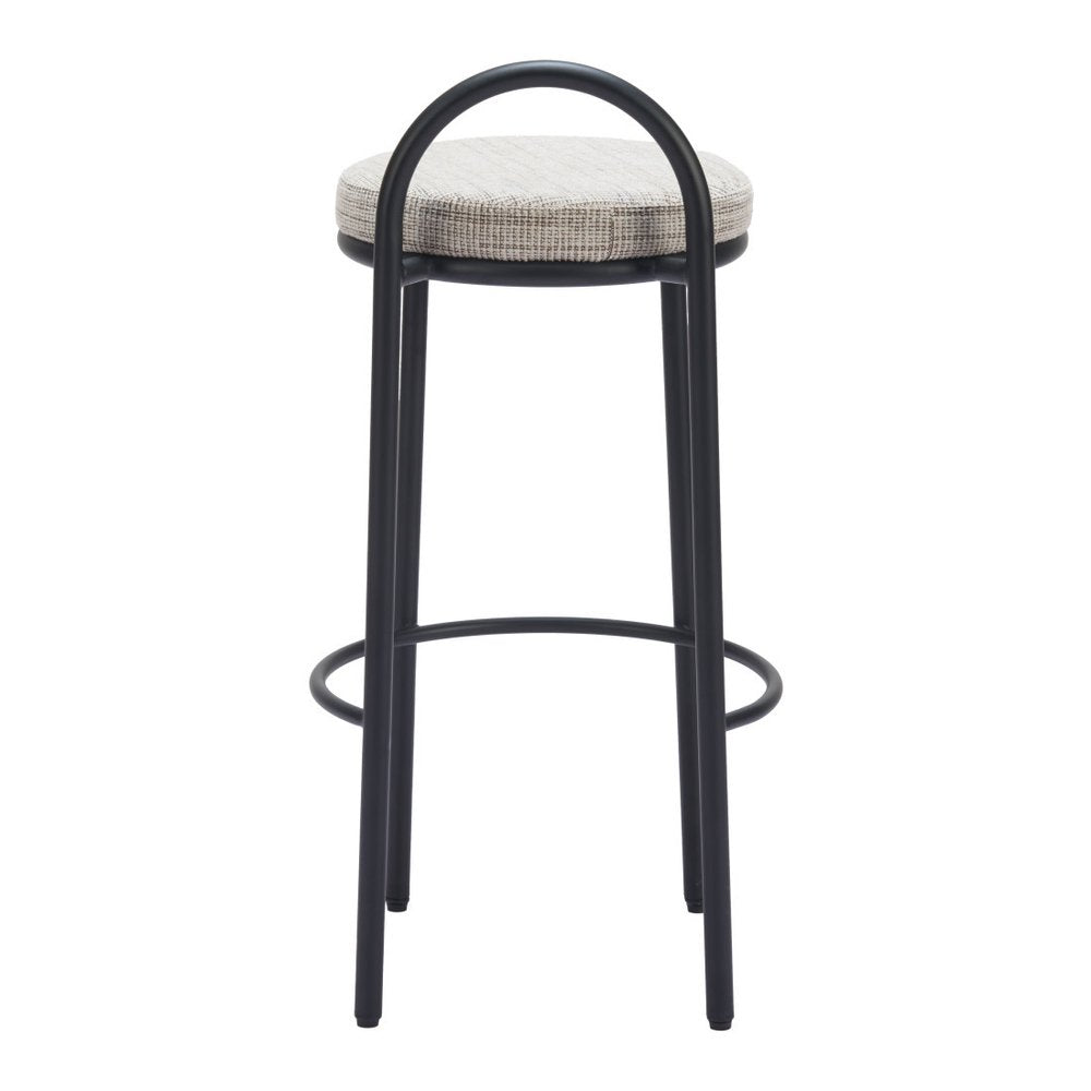 Set of Two 30" Beige And Black Chenille And Steel Low Back Bar Height Bar Chairs HomeRoots