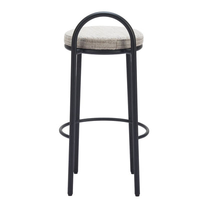 Set of Two 30" Beige And Black Chenille And Steel Low Back Bar Height Bar Chairs HomeRoots