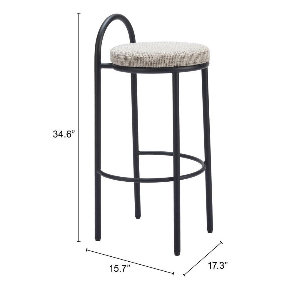 Set of Two 30" Beige and Black Chenille and Steel Low Back Bar Height Bar Chairs HomeRoots