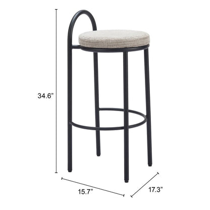Set of Two 30" Beige and Black Chenille and Steel Low Back Bar Height Bar Chairs HomeRoots