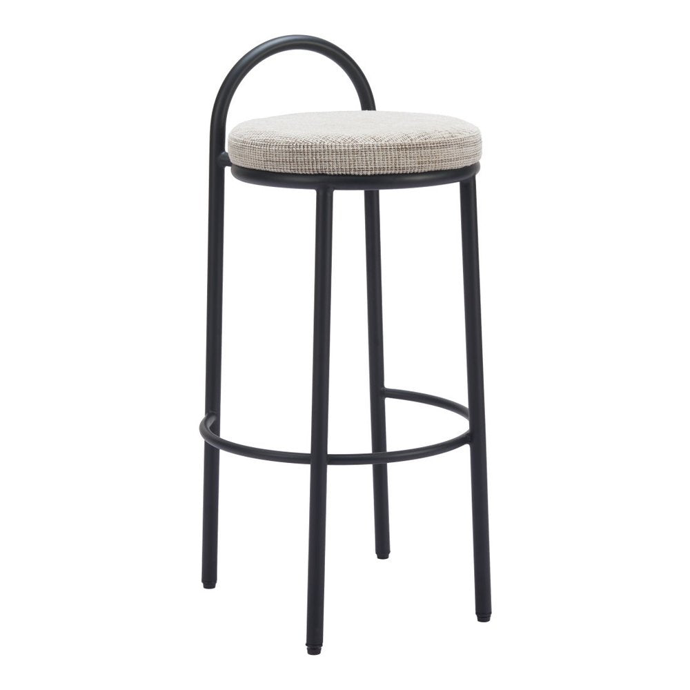 Set of Two 30" Beige And Black Chenille And Steel Low Back Bar Height Bar Chairs HomeRoots