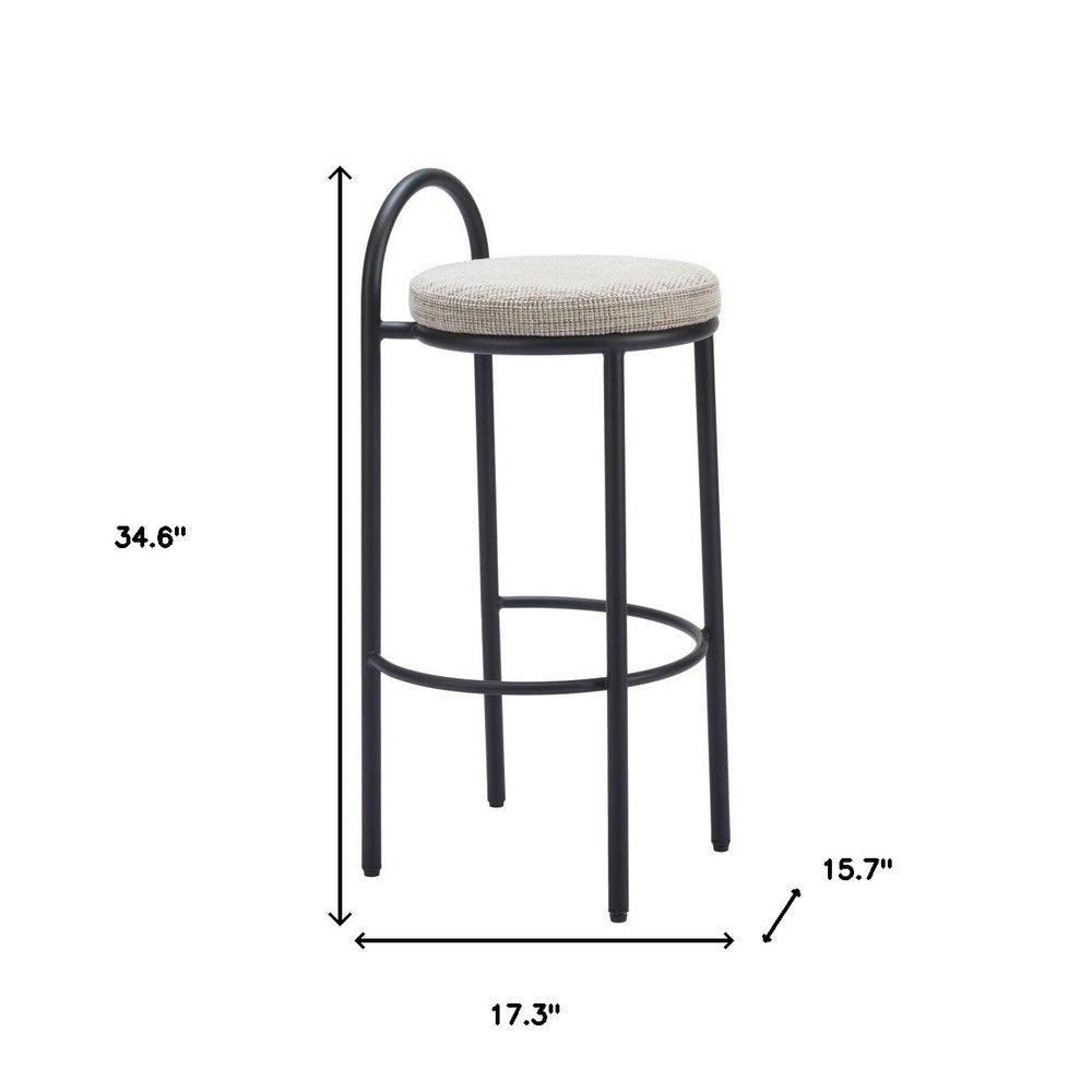 Set of Two 30" Beige And Black Chenille And Steel Low Back Bar Height Bar Chairs HomeRoots