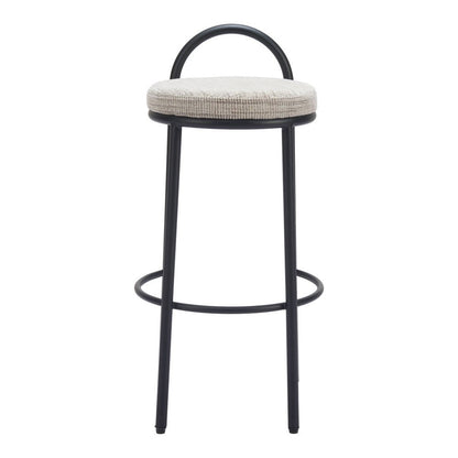 Set of Two 30" Beige And Black Chenille And Steel Low Back Bar Height Bar Chairs HomeRoots