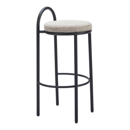 Set of Two 30" Beige And Black Chenille And Steel Low Back Bar Height Bar Chairs HomeRoots