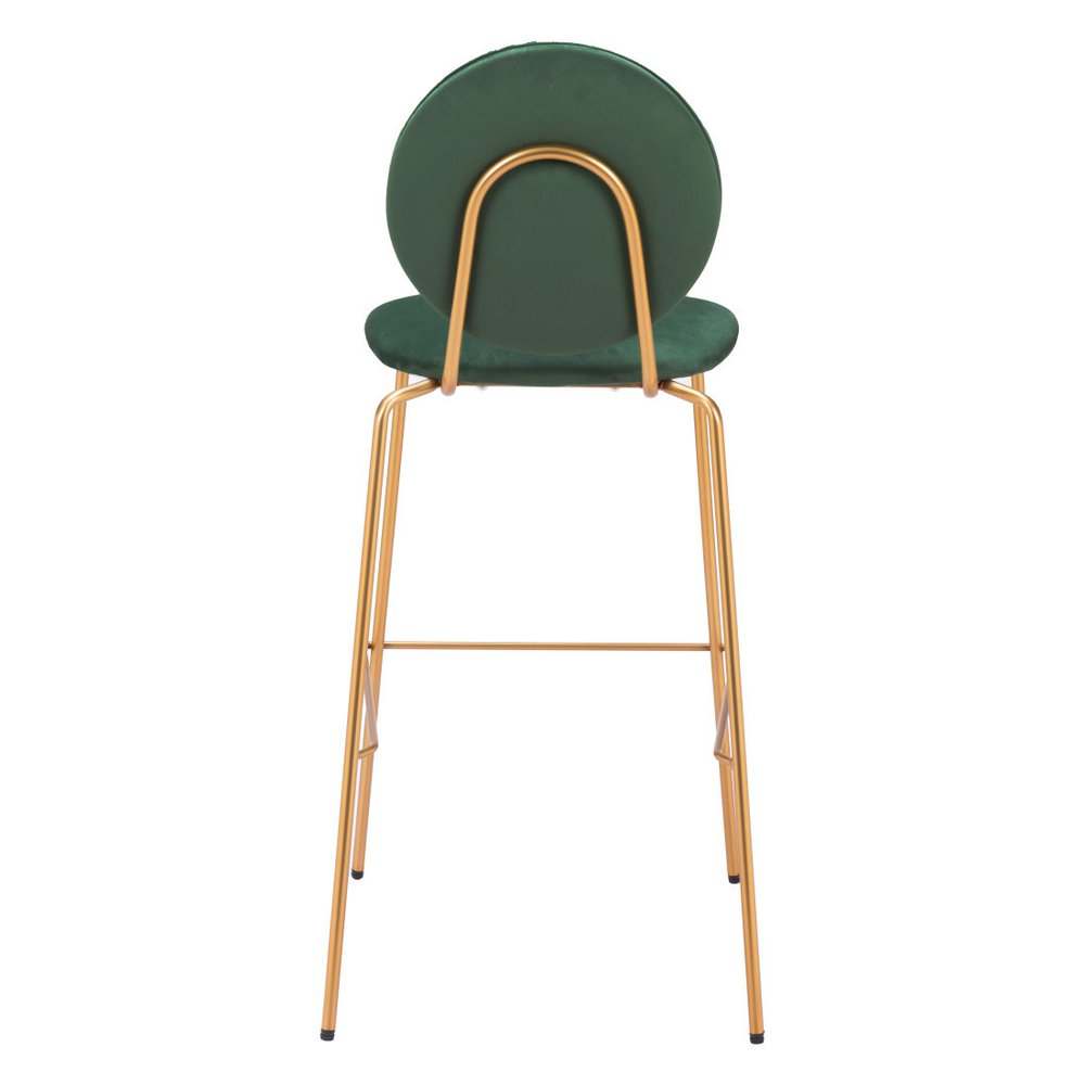 Set of Two 30" Green And Gold Velvet And Steel Bar Height Bar Chairs HomeRoots
