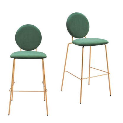 Set of Two 30" Green And Gold Velvet And Steel Bar Height Bar Chairs HomeRoots