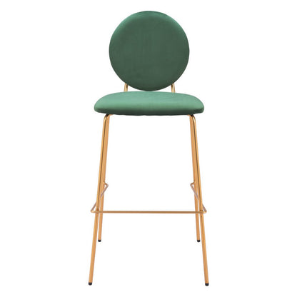 Set of Two 30" Green And Gold Velvet And Steel Bar Height Bar Chairs HomeRoots
