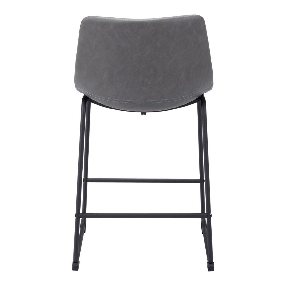 Set of Two 24" Charcoal And Black Faux Leather And Steel Counter Height Bar Chairs HomeRoots
