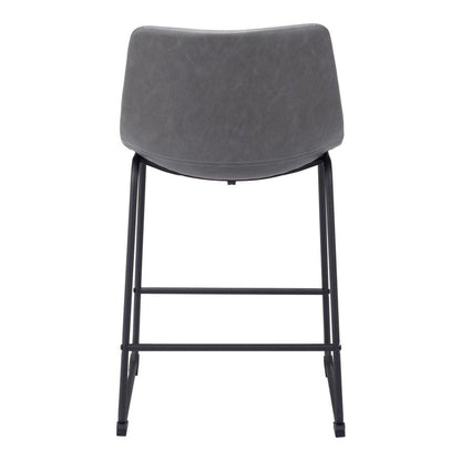 Set of Two 24" Charcoal And Black Faux Leather And Steel Counter Height Bar Chairs HomeRoots