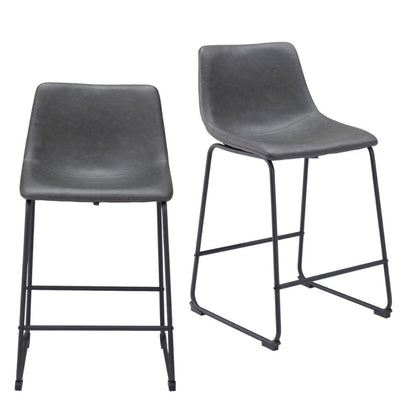 Set of Two 24" Charcoal And Black Faux Leather And Steel Counter Height Bar Chairs HomeRoots