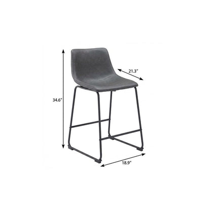 Set of Two 24" Charcoal And Black Faux Leather And Steel Counter Height Bar Chairs HomeRoots