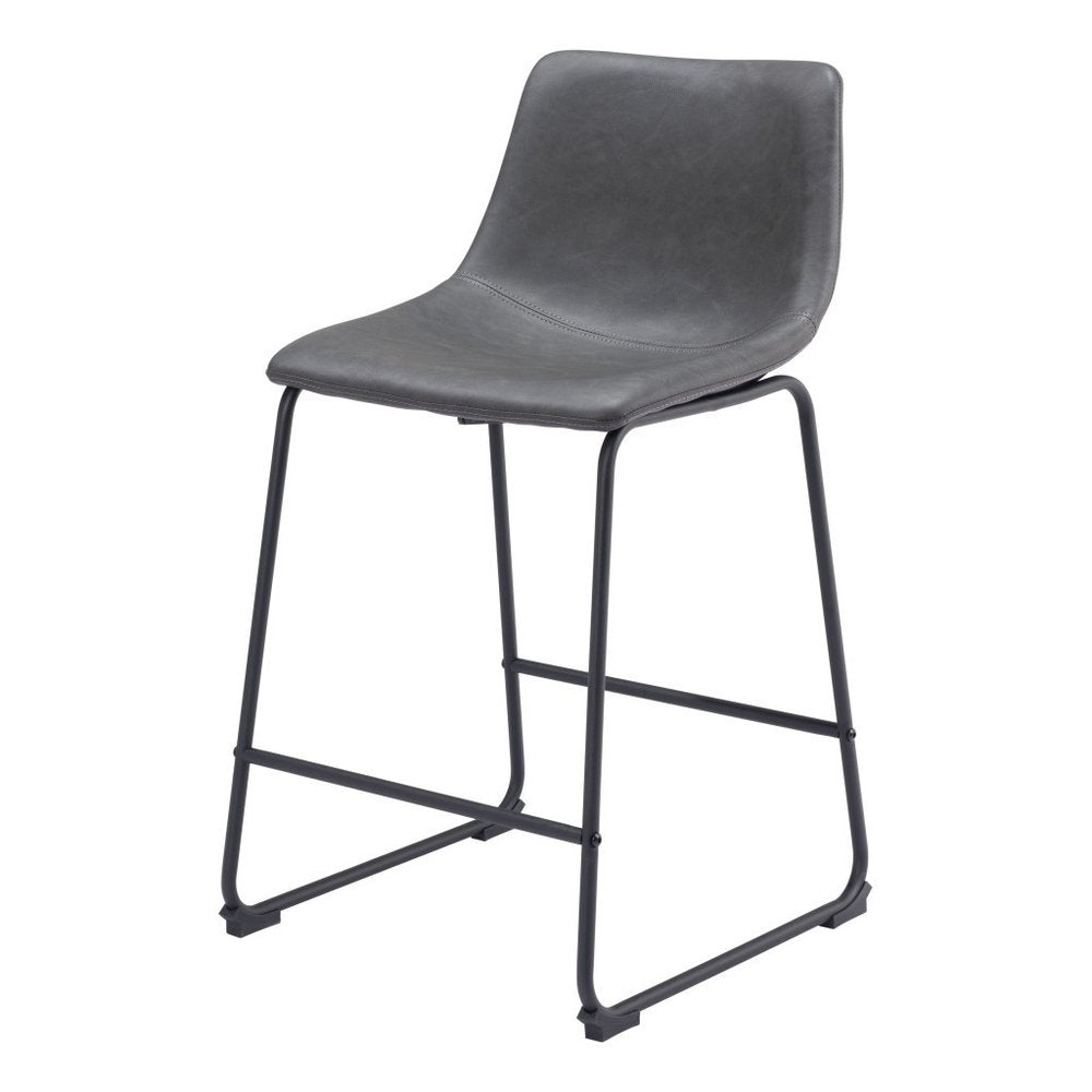 Set of Two 24" Charcoal And Black Faux Leather And Steel Counter Height Bar Chairs HomeRoots