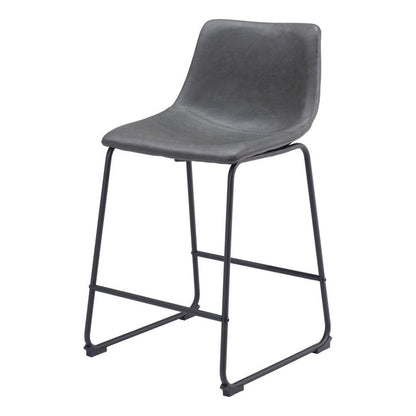 Set of Two 24" Charcoal And Black Faux Leather And Steel Counter Height Bar Chairs HomeRoots